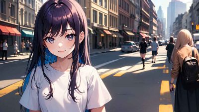 Kawaii anime girl on the street