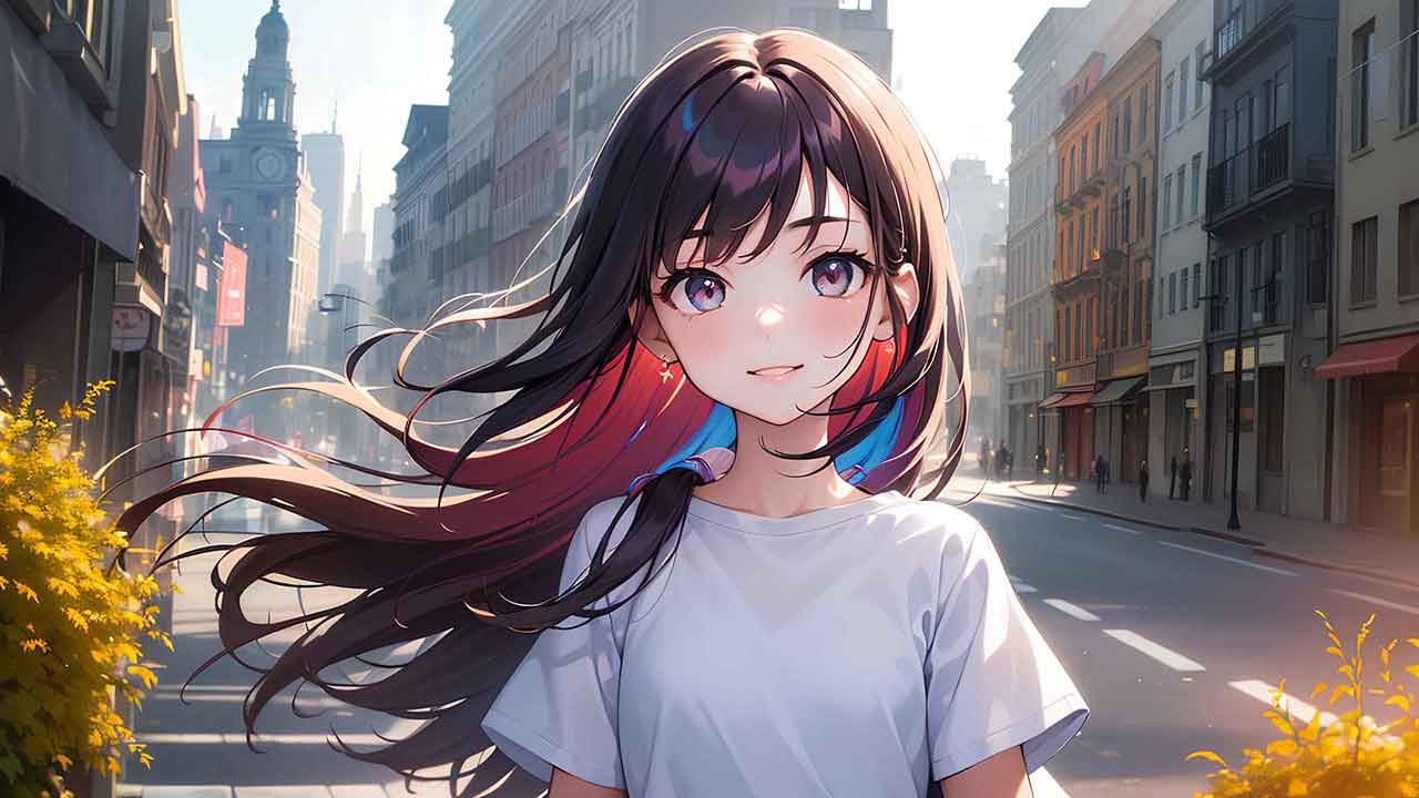 Kawaii anime girl on the street