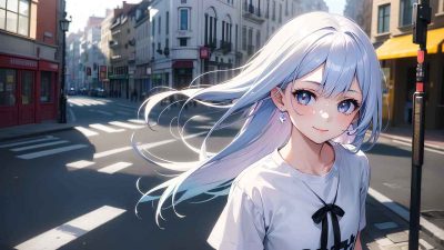 Kawaii anime girl on the street
