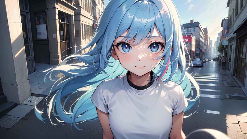 Kawaii anime girl on the street