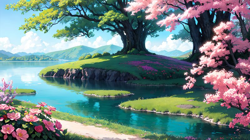 Beautiful landscape in anime painting style