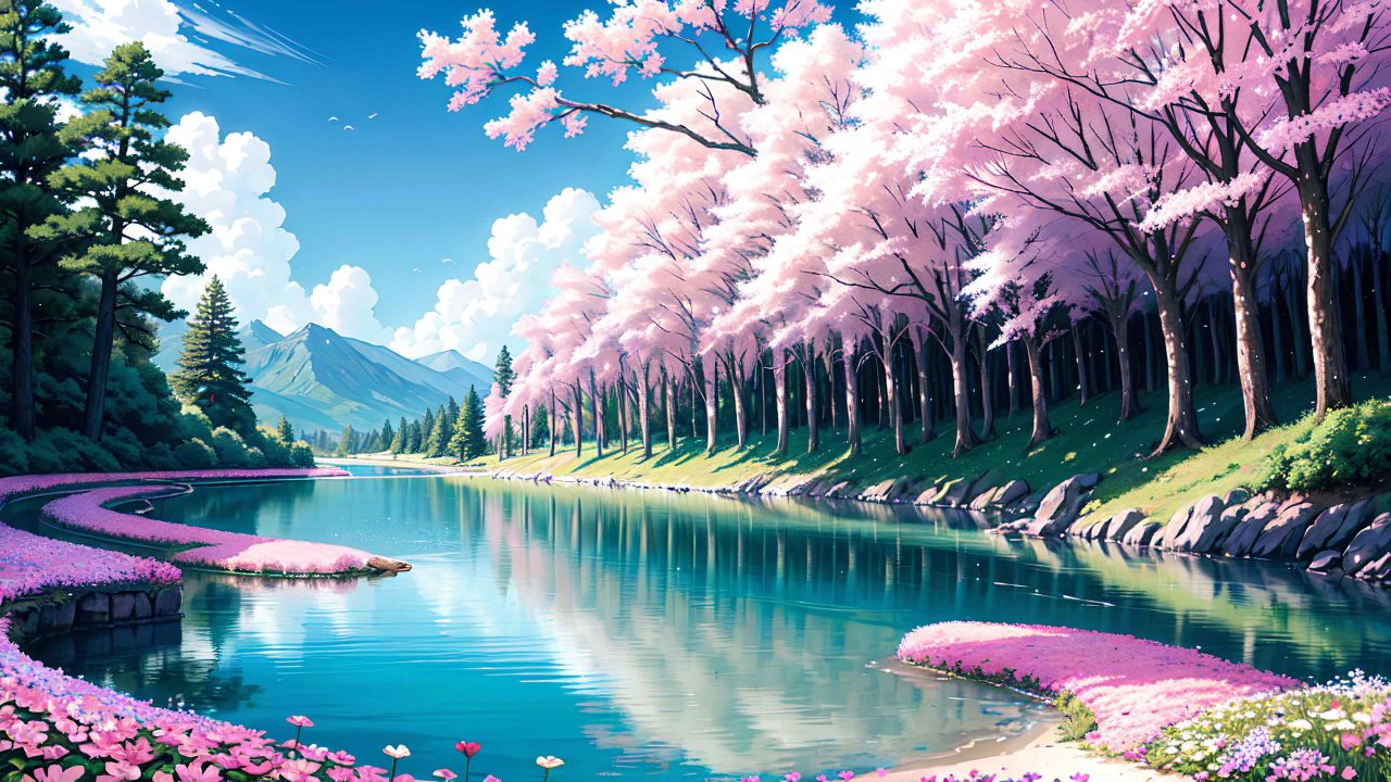 Beautiful landscape in anime painting style