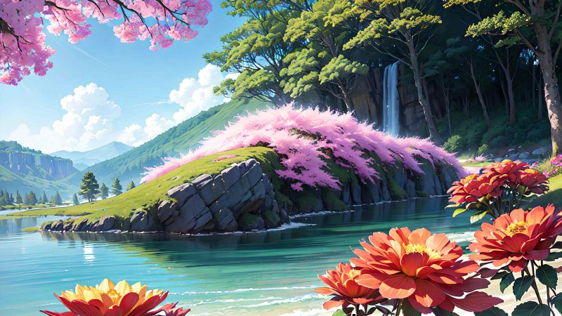 Beautiful landscape in anime painting style