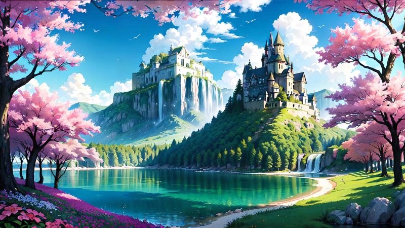 Beautiful landscape in anime painting style