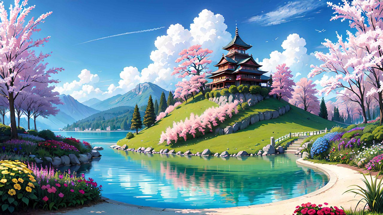 Beautiful landscape in anime painting style