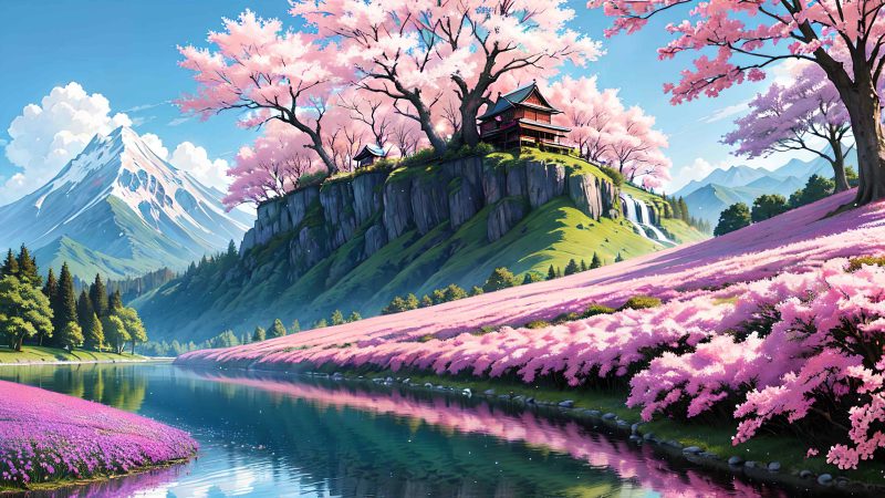 Beautiful landscape in anime painting style