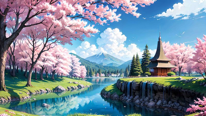 Beautiful landscape in anime painting style