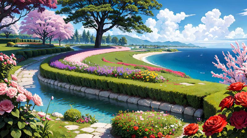 Beautiful landscape in anime painting style