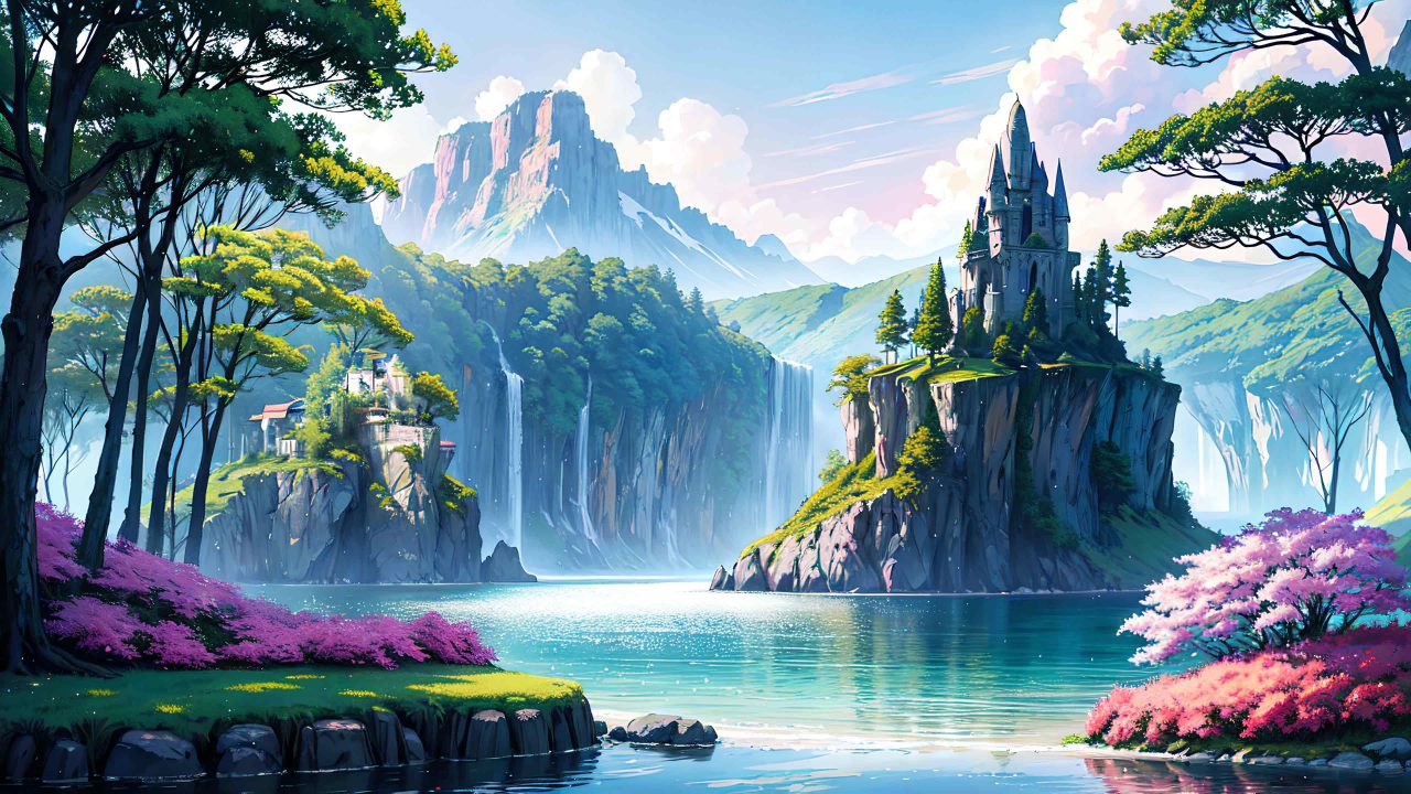 Beautiful landscape in anime painting style