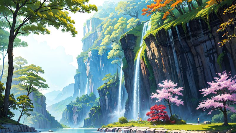 Beautiful landscape in anime painting style