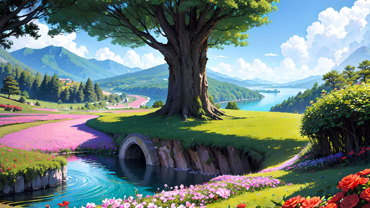 Beautiful landscape in anime painting style