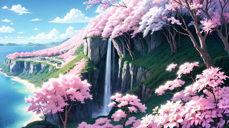 Beautiful landscape in anime painting style