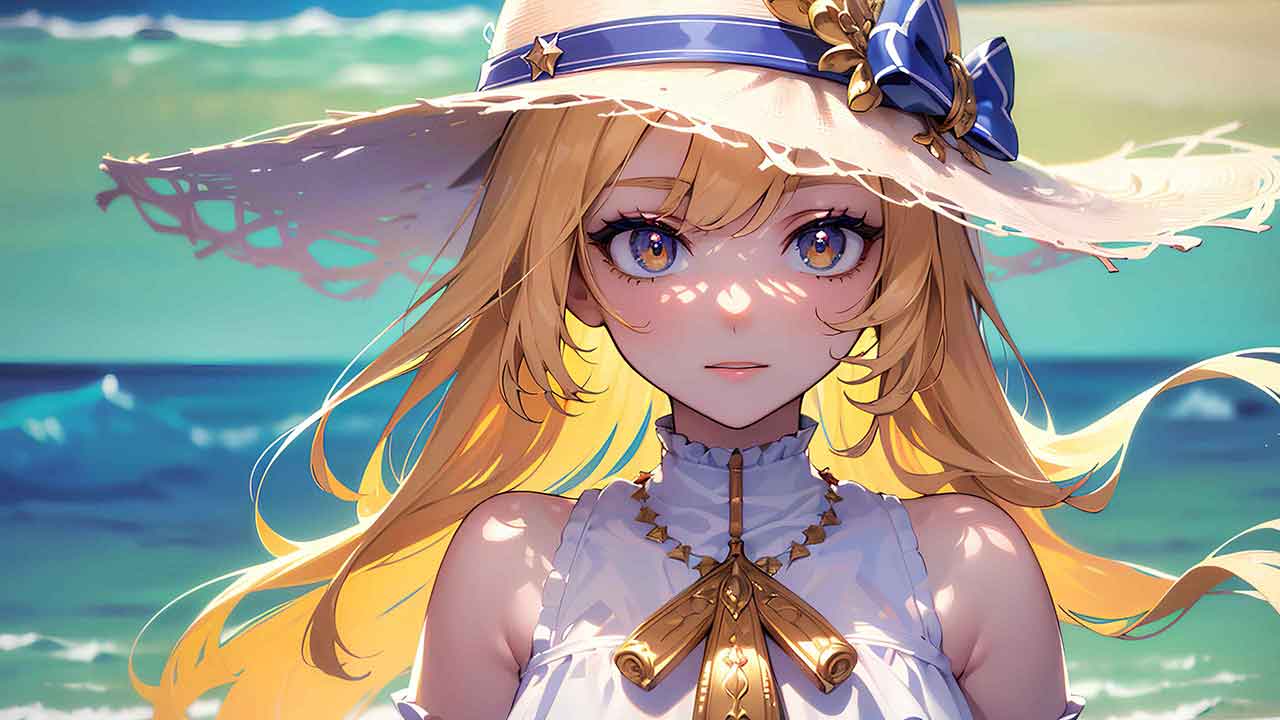 Cute anime girl beach wallpaper