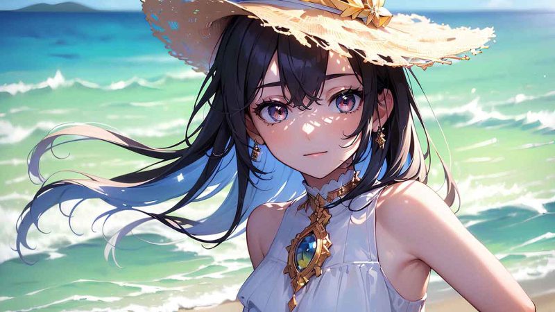 Cute anime girl beach wallpaper