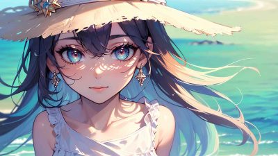 Cute anime girl beach wallpaper