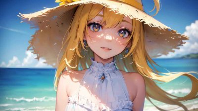 Cute anime girl beach wallpaper