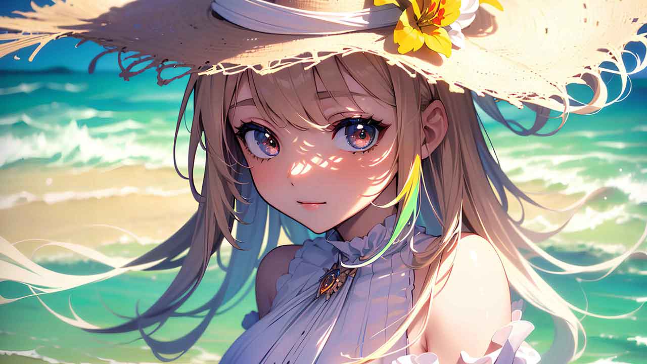 Cute anime girl beach wallpaper