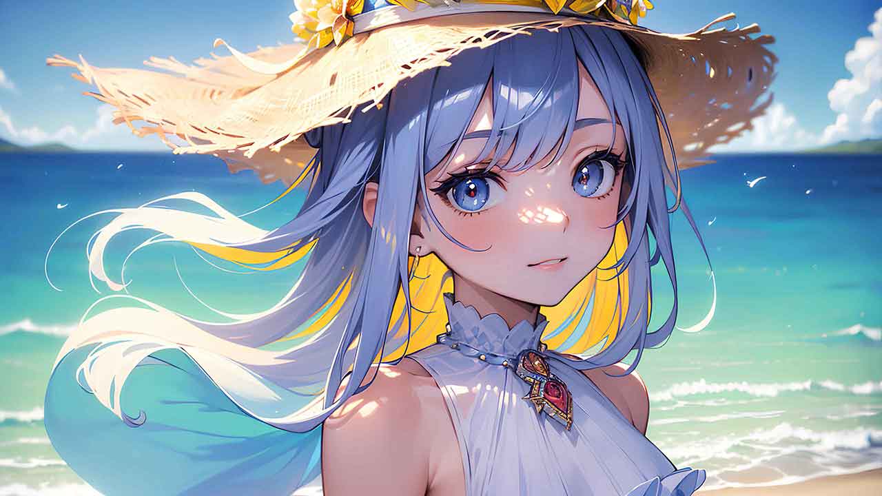 Cute anime girl beach wallpaper