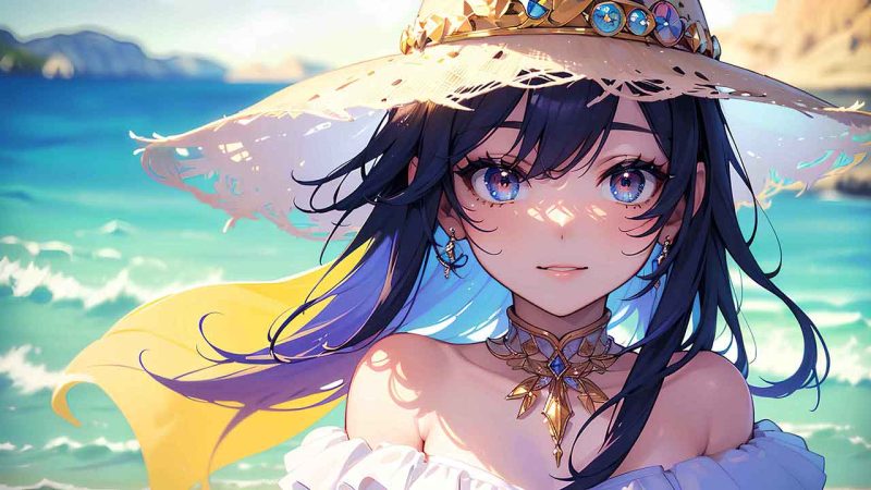 Cute anime girl beach wallpaper