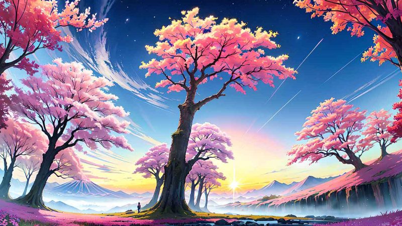 Beautiful places in japan in anime painting style