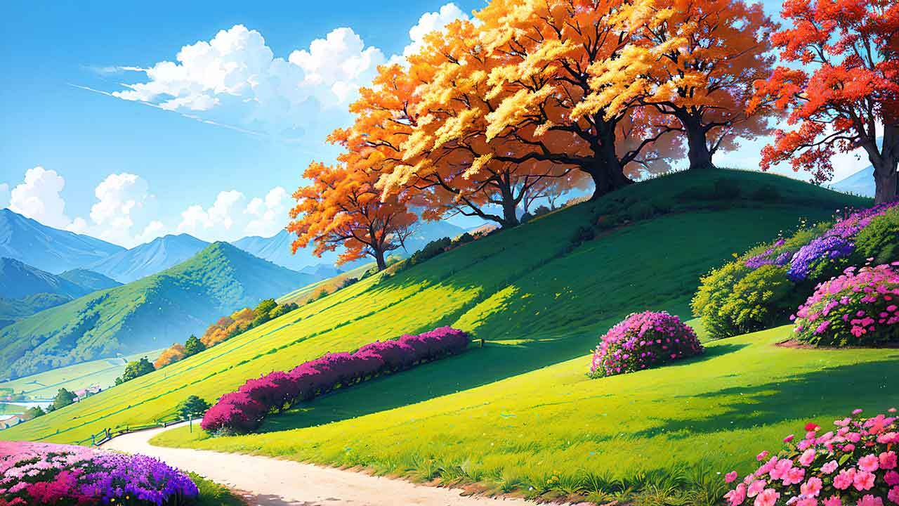 Beautiful places in japan in anime painting style