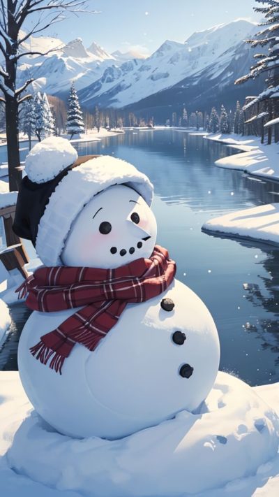 Snowman and winter scene for phone wallpaper