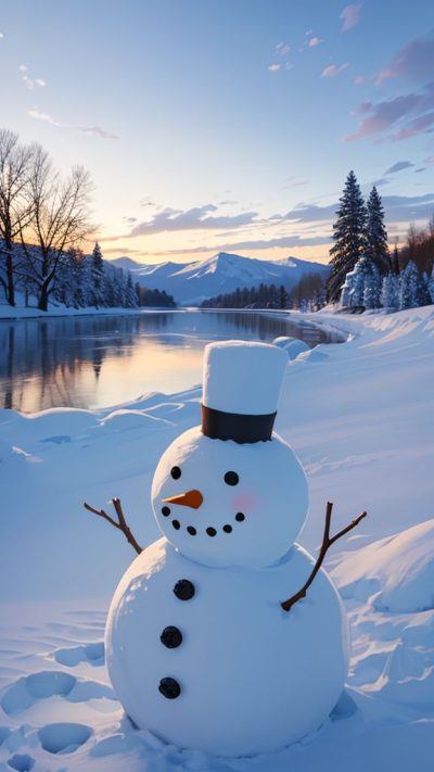 Snowman and winter scene for phone wallpaper