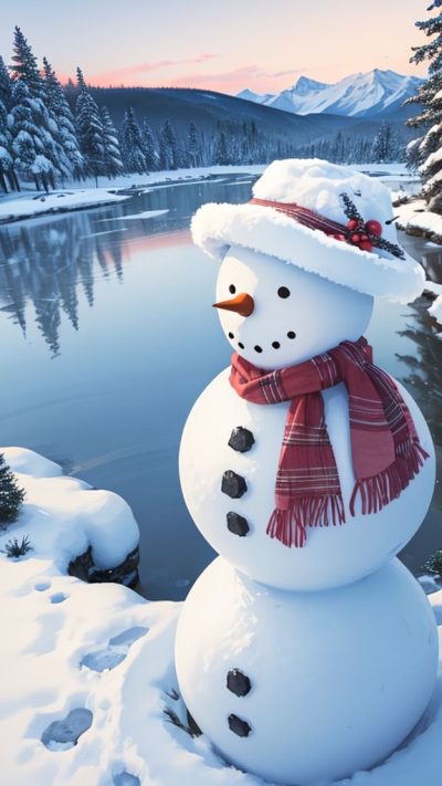 Snowman and winter scene for phone wallpaper