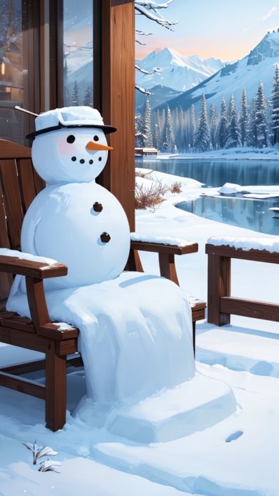 Snowman and winter scene for phone wallpaper