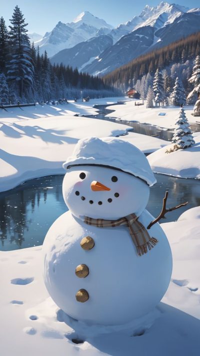 Snowman and winter scene for phone wallpaper