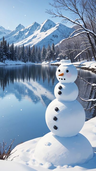 Snowman and winter scene for phone wallpaper