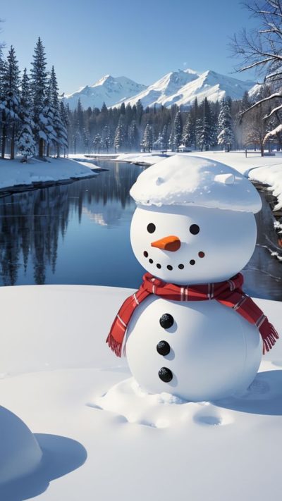 Snowman and winter scene for phone wallpaper