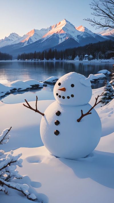 Snowman and winter scene for phone wallpaper