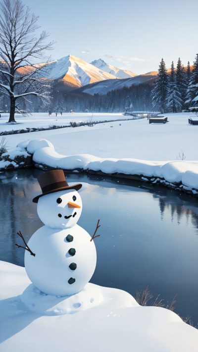 Snowman and winter scene for phone wallpaper