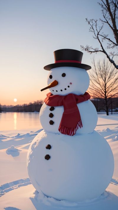 Snowman and winter scene for phone wallpaper