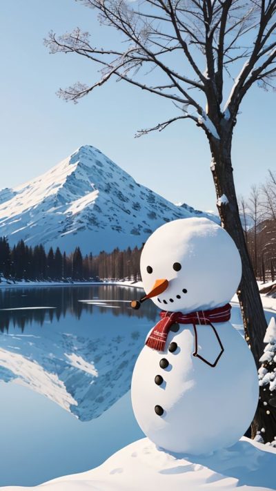 Snowman and winter scene for phone wallpaper