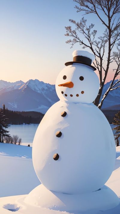 Snowman and winter scene for phone wallpaper