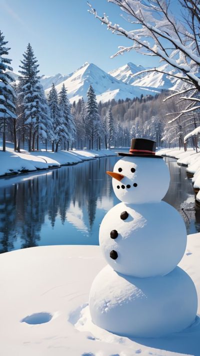 Snowman and winter scene for phone wallpaper