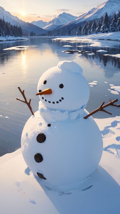 Snowman and winter scene for phone wallpaper