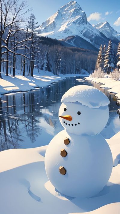 Snowman and winter scene for phone wallpaper