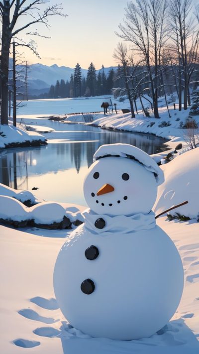 Snowman and winter scene for phone wallpaper