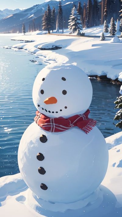 Snowman and winter scene for phone wallpaper