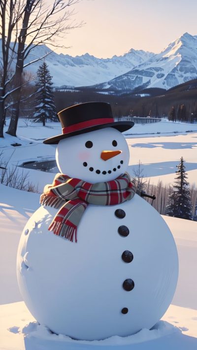 Snowman and winter scene for phone wallpaper