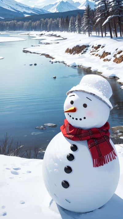 Snowman and winter scene for phone wallpaper