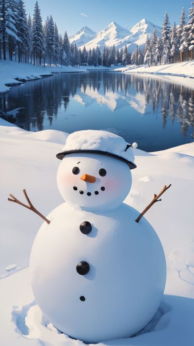 Snowman and winter scene for phone wallpaper