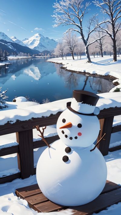 Snowman and winter scene for phone wallpaper