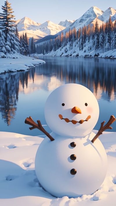 Snowman and winter scene for phone wallpaper