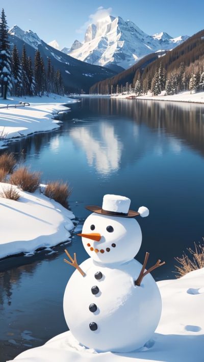 Snowman and winter scene for phone wallpaper