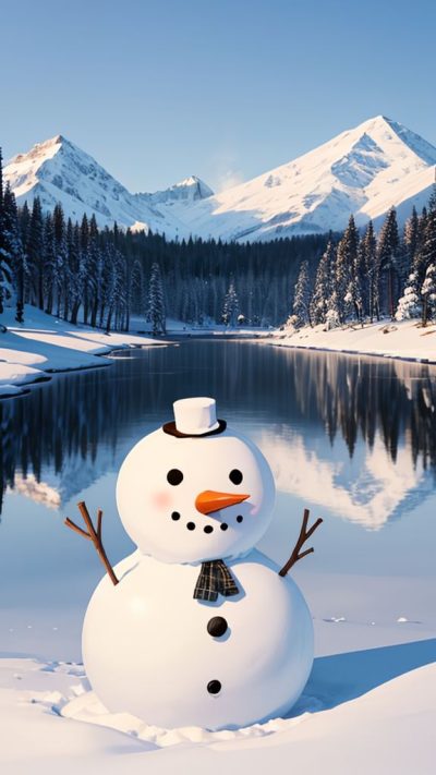 Snowman and winter scene for phone wallpaper