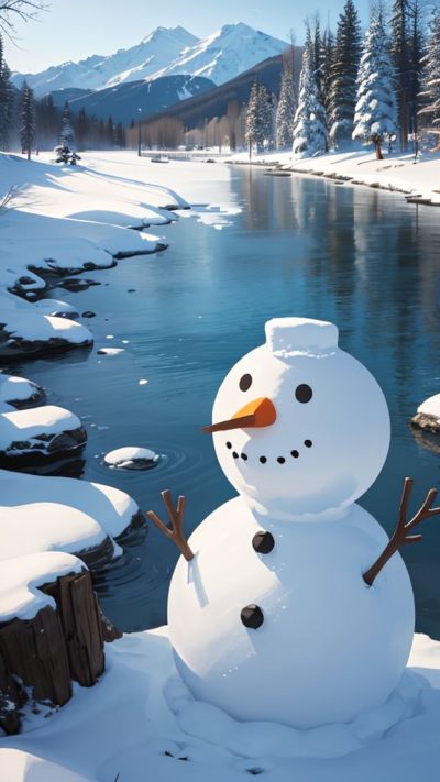 Snowman and winter scene for phone wallpaper